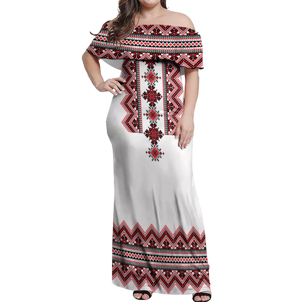 Ukraine Folk Pattern Off Shoulder Maxi Dress Ukrainian Traditional Version - Wonder Print Shop