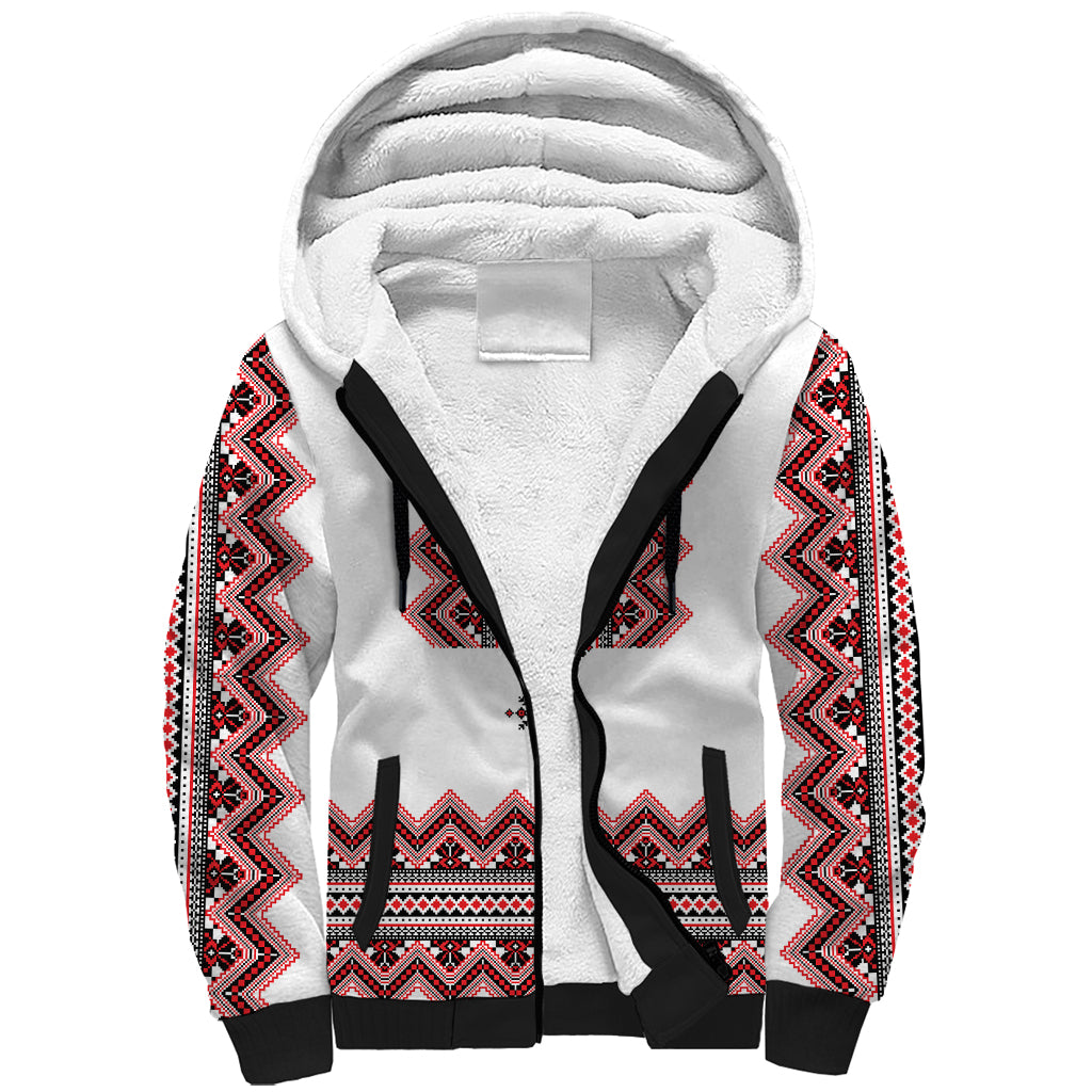 Ukraine Folk Pattern Sherpa Hoodie Ukrainian Traditional Version - Wonder Print Shop