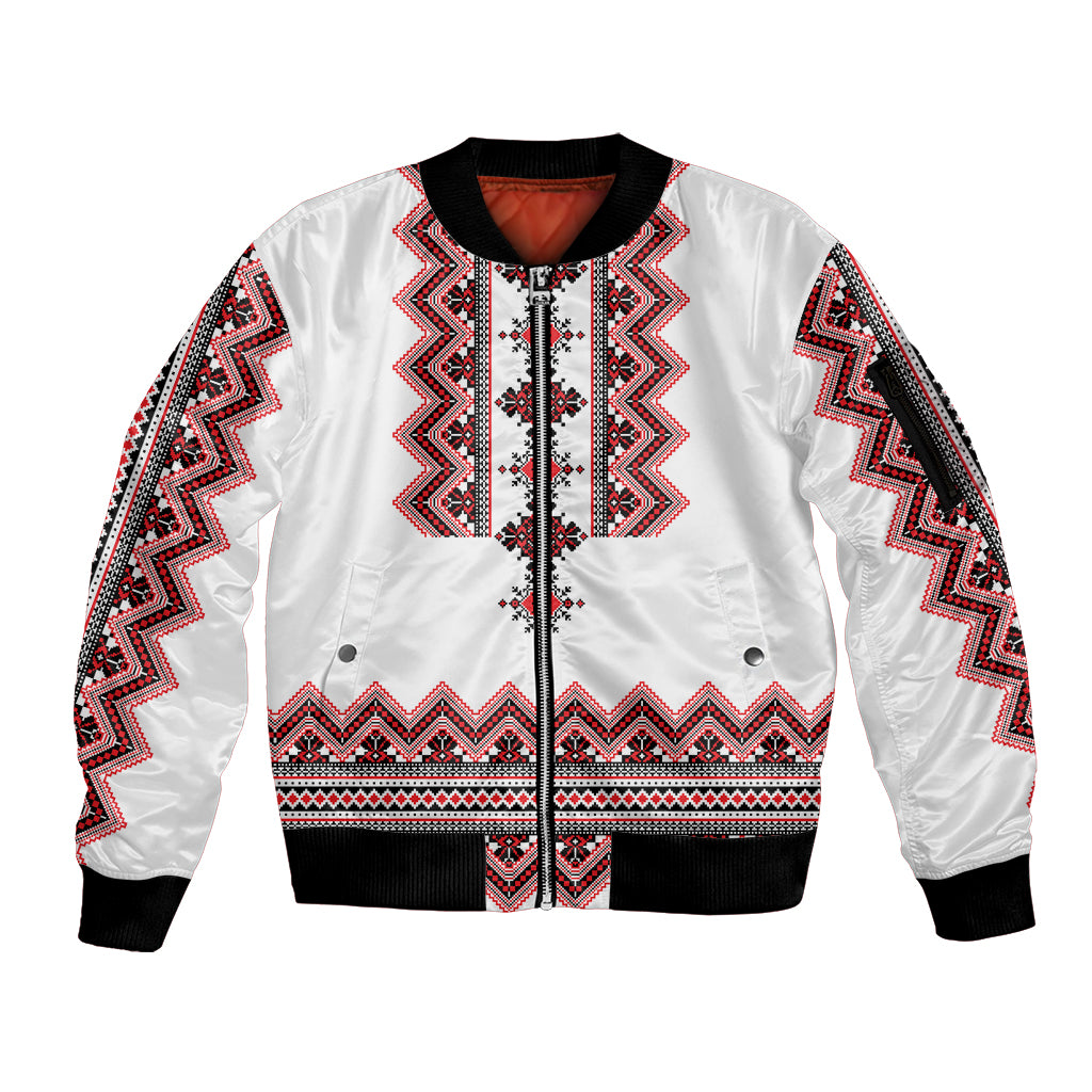 Ukraine Folk Pattern Sleeve Zip Bomber Jacket Ukrainian Traditional Version - Wonder Print Shop