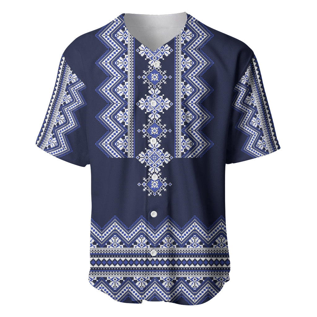 Ukraine Folk Pattern Baseball Jersey Ukrainian Navy Blue Version - Wonder Print Shop