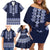 Ukraine Folk Pattern Family Matching Off Shoulder Short Dress and Hawaiian Shirt Ukrainian Navy Blue Version - Wonder Print Shop