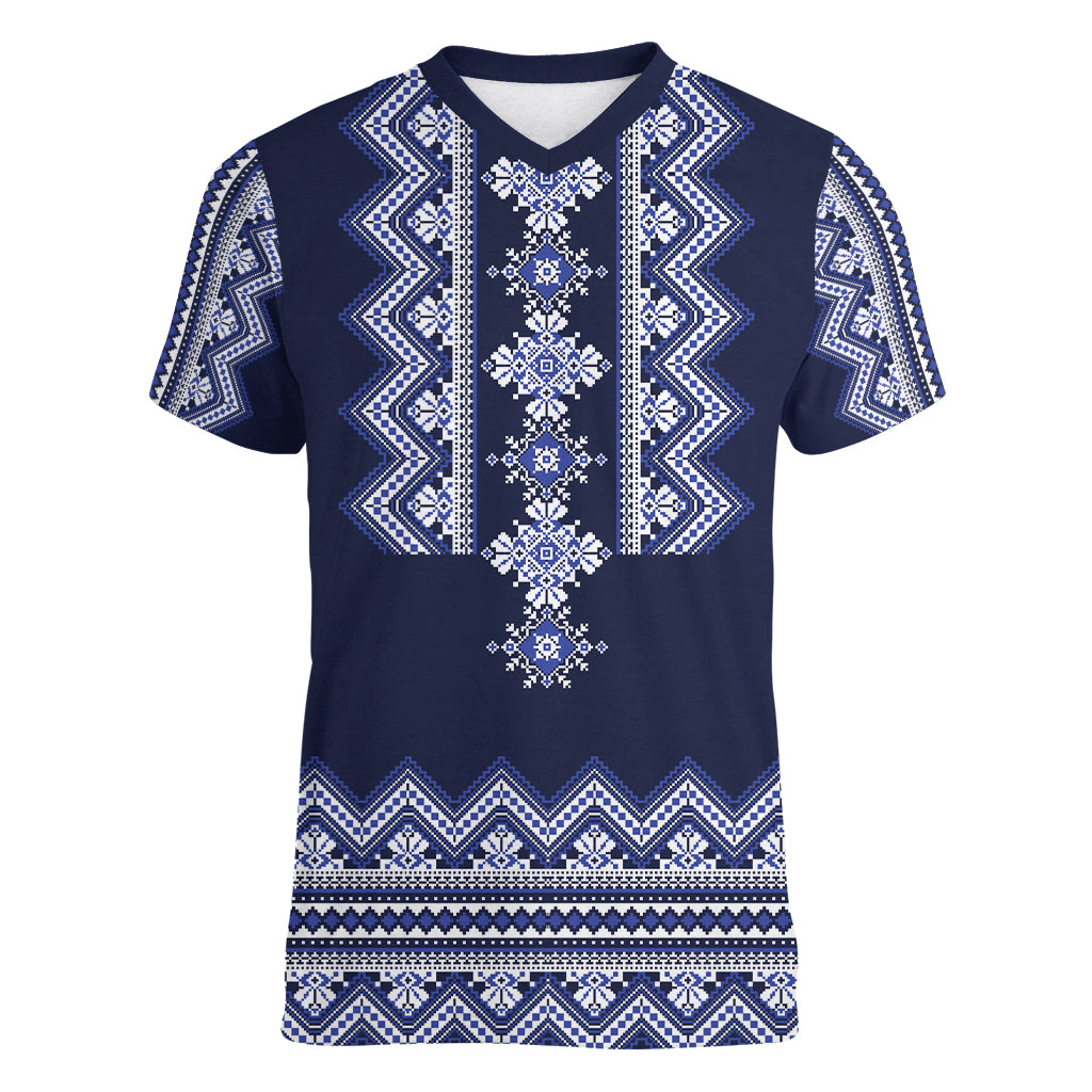 ukraine-folk-pattern-women-v-neck-t-shirt-ukrainian-navy-blue-version