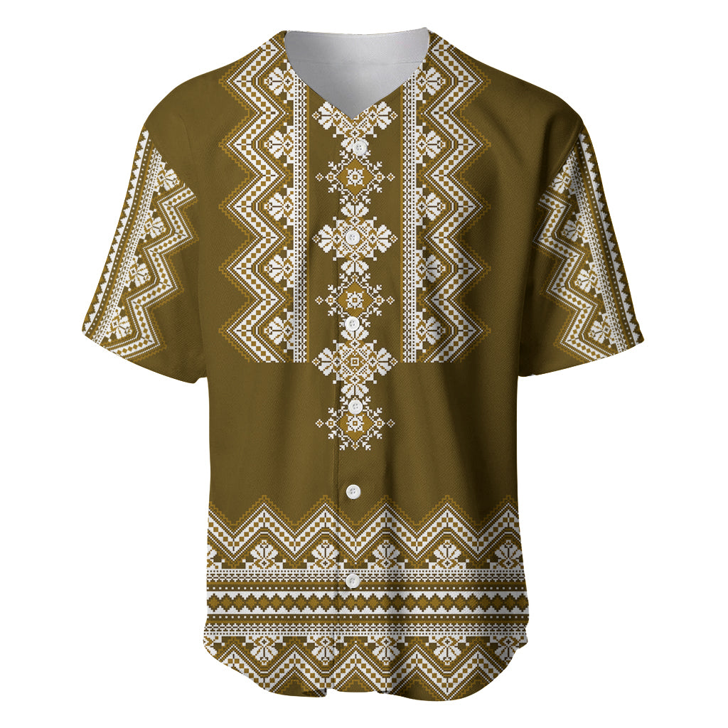 Ukraine Folk Pattern Baseball Jersey Ukrainian Wood Brown Version - Wonder Print Shop