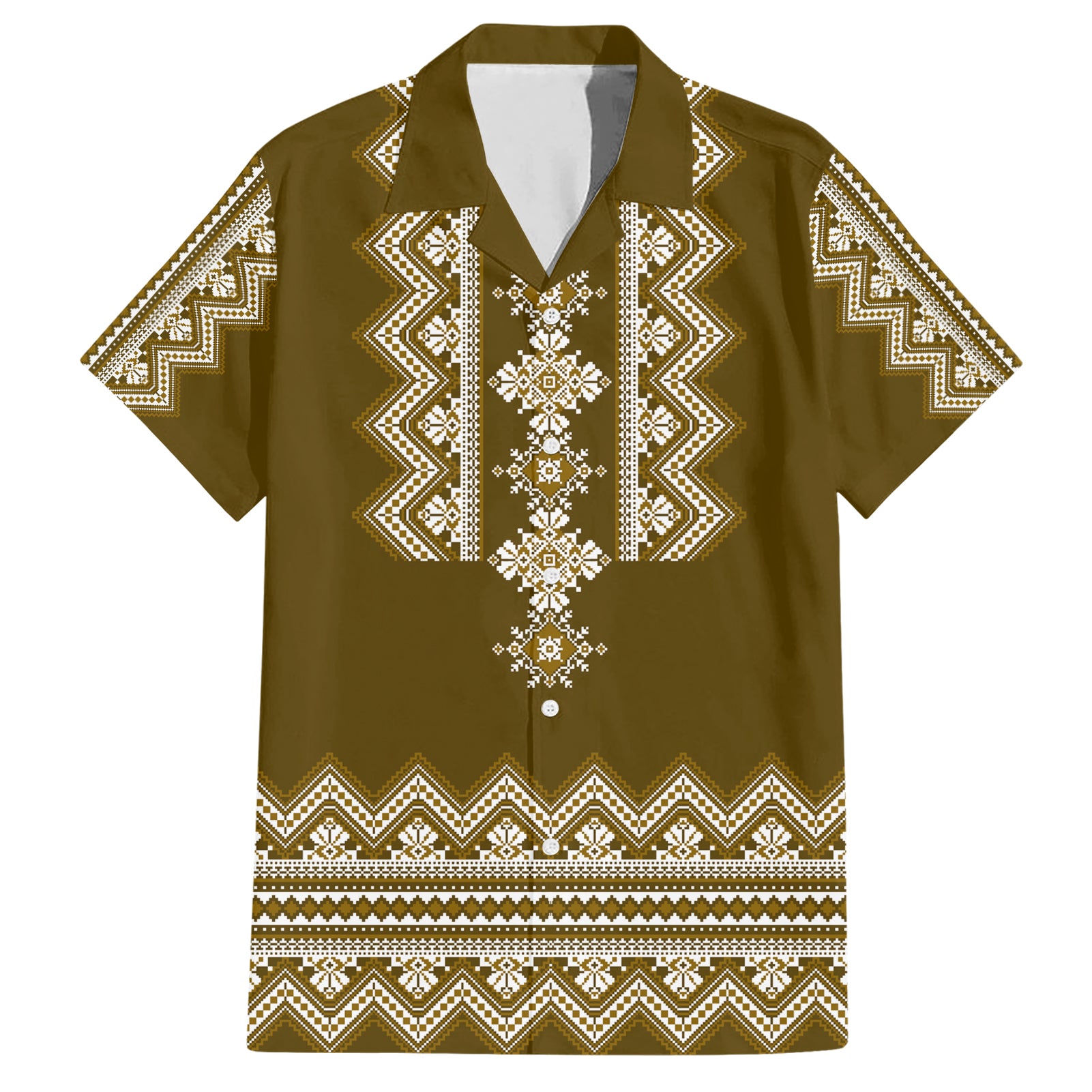 Ukraine Folk Pattern Hawaiian Shirt Ukrainian Wood Brown Version - Wonder Print Shop