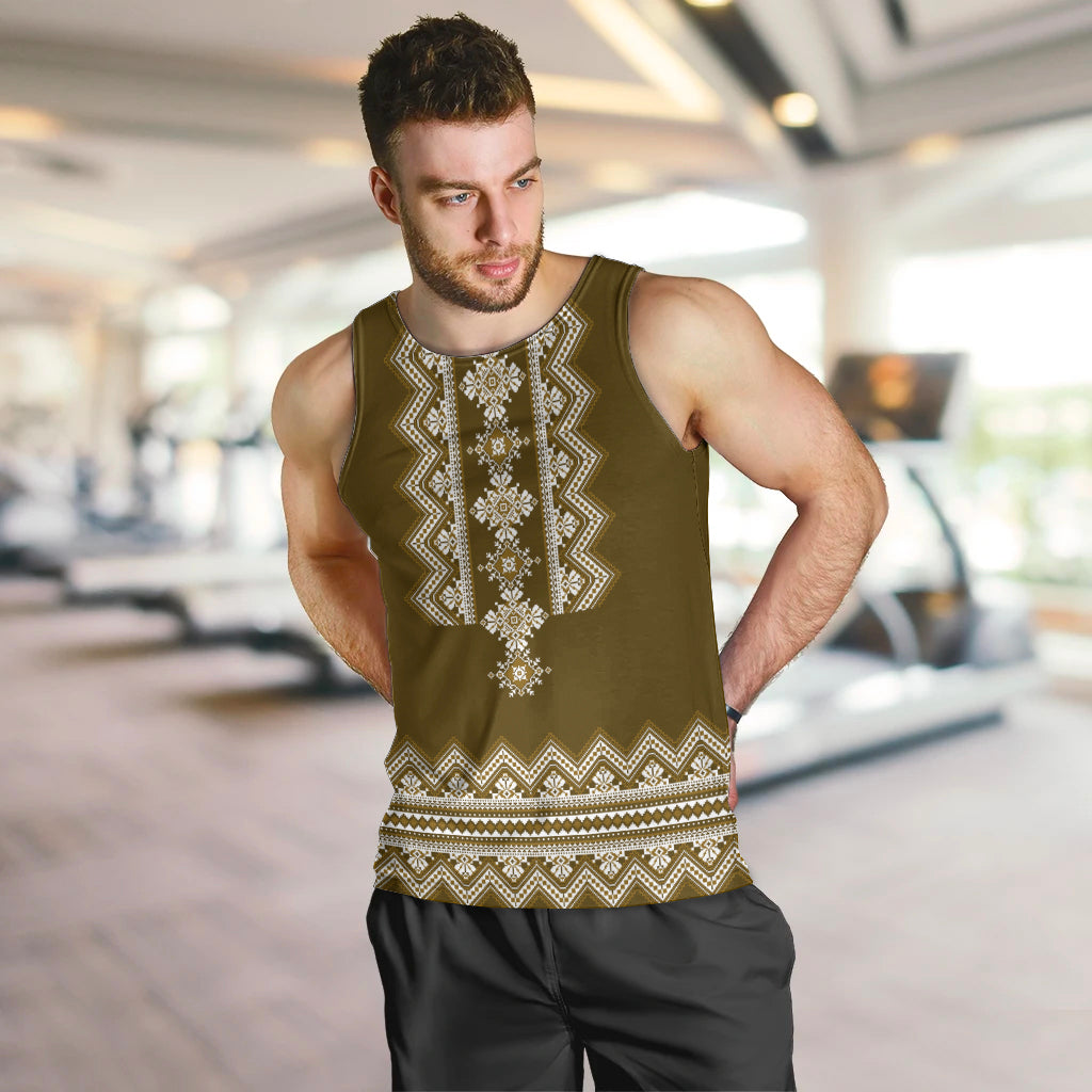 Ukraine Folk Pattern Men Tank Top Ukrainian Wood Brown Version - Wonder Print Shop