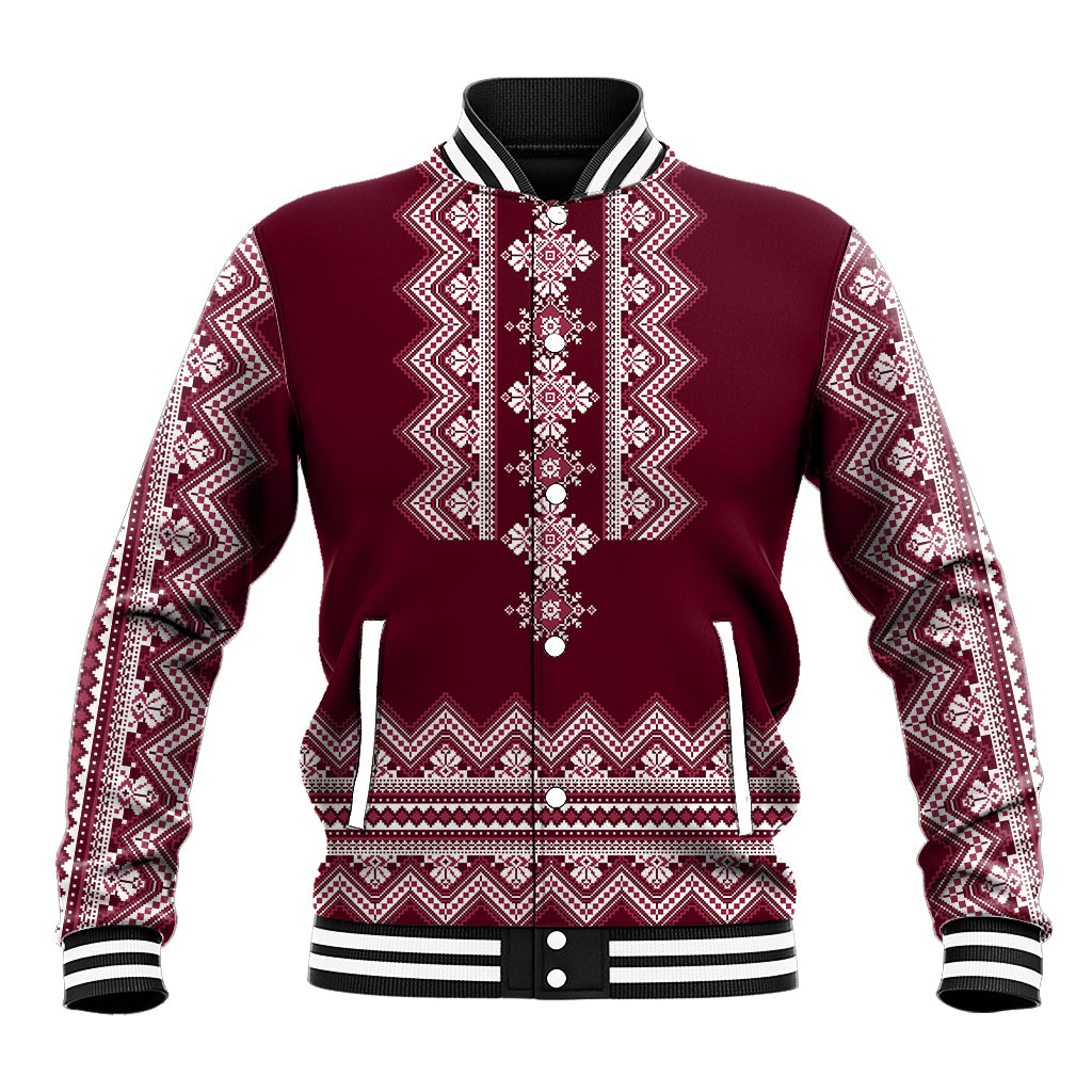 Ukraine Folk Pattern Baseball Jacket Ukrainian Wine Red Version - Wonder Print Shop