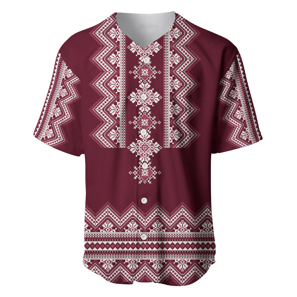 Ukraine Folk Pattern Baseball Jersey Ukrainian Wine Red Version - Wonder Print Shop