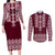 Ukraine Folk Pattern Couples Matching Long Sleeve Bodycon Dress and Long Sleeve Button Shirt Ukrainian Wine Red Version - Wonder Print Shop