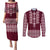 Ukraine Folk Pattern Couples Matching Puletasi Dress and Long Sleeve Button Shirt Ukrainian Wine Red Version - Wonder Print Shop