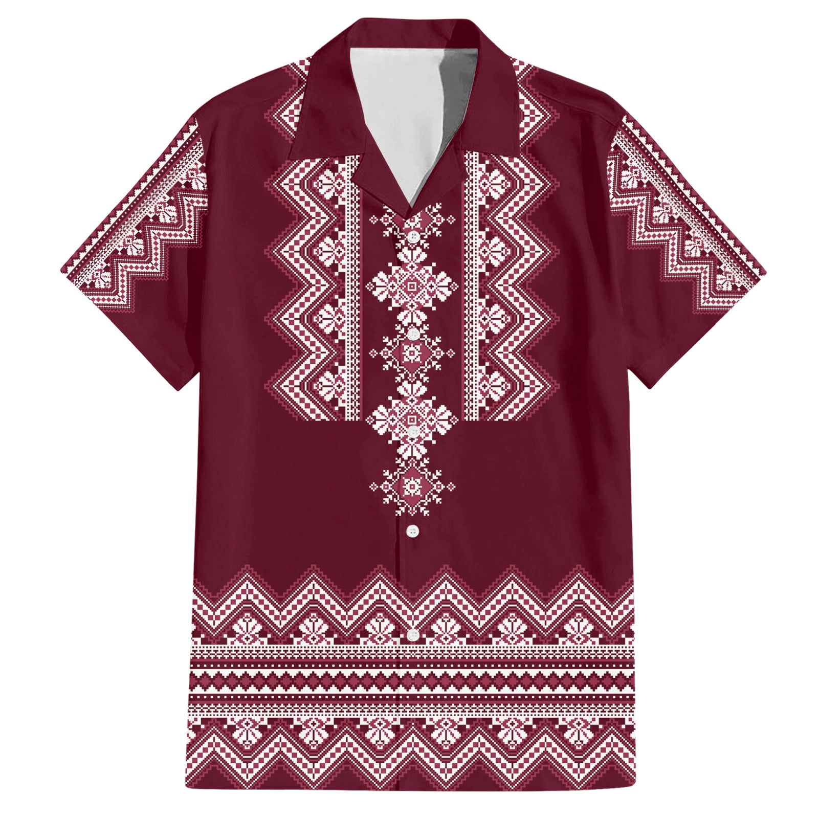 Ukraine Folk Pattern Hawaiian Shirt Ukrainian Wine Red Version - Wonder Print Shop