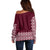 Ukraine Folk Pattern Off Shoulder Sweater Ukrainian Wine Red Version - Wonder Print Shop