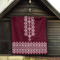 Wine red quilt with diamond quilting and white geometric folk stripe design