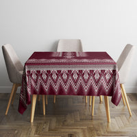 Wine red Ukrainian folk tablecloth with white diamond band and patterned center panel