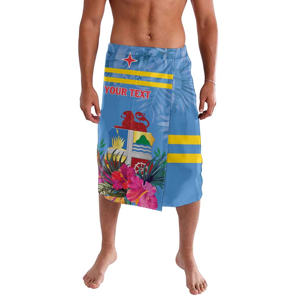Blue tropical swim shorts with drawstring waistband and colorful flag floral print