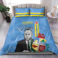 Blue bedding set with printed portrait and flag emblem; includes matching duvet and two pillows