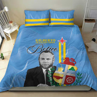 Blue bed linen set featuring portrait and flag emblem on duvet with two coordinated pillows