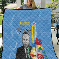 Blue quilt blanket with quilted texture and portrait with Aruba-style flag graphic
