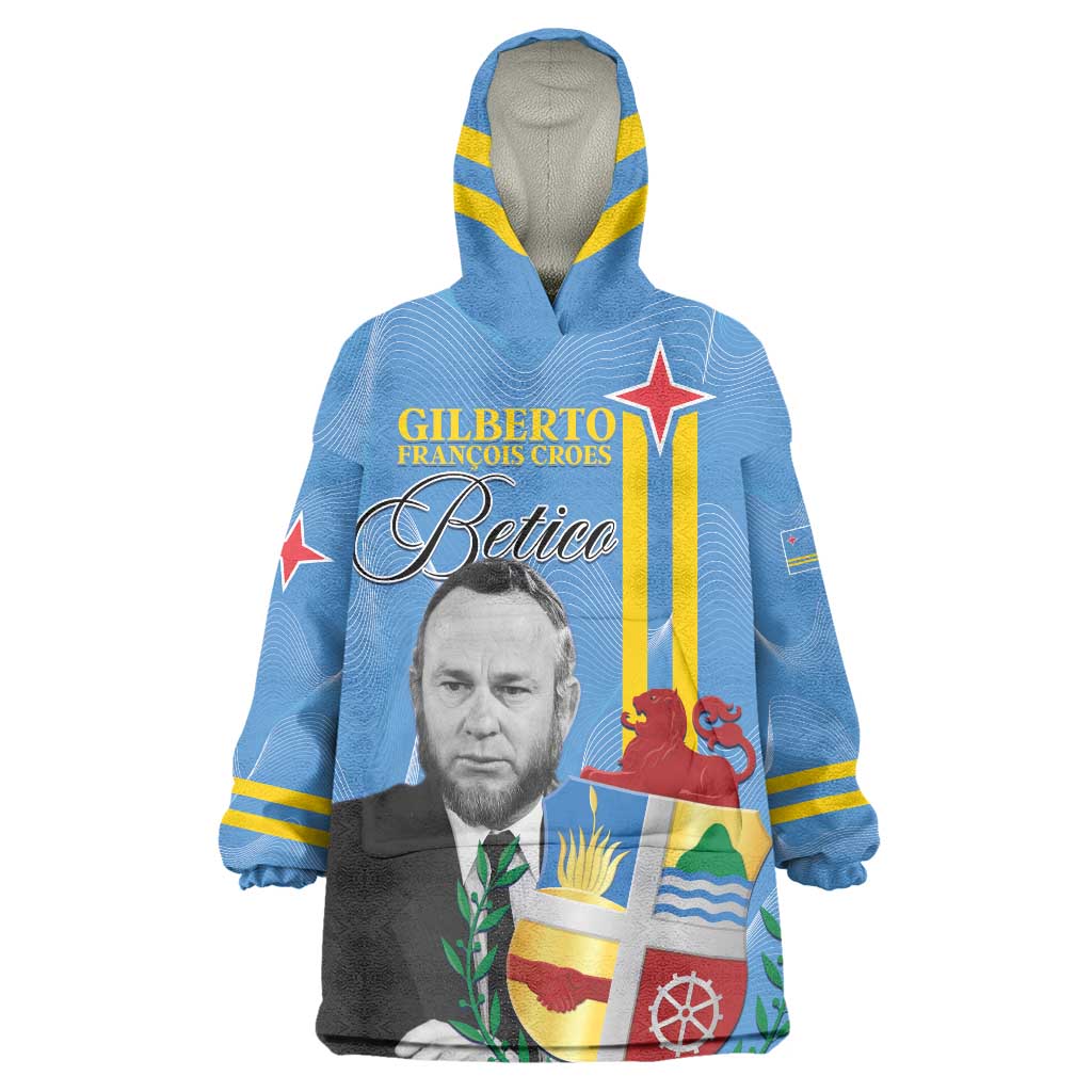 Feliz Dia di Betico Wearable Blanket Hoodie Aruba Flag Style