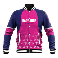 Pink and navy varsity baseball jacket, ribbed collar, button front, Barbados Royals chest logo