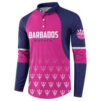 Pink and navy cricket button sweatshirt with BARBADOS ROYALS front logo and trophy icons