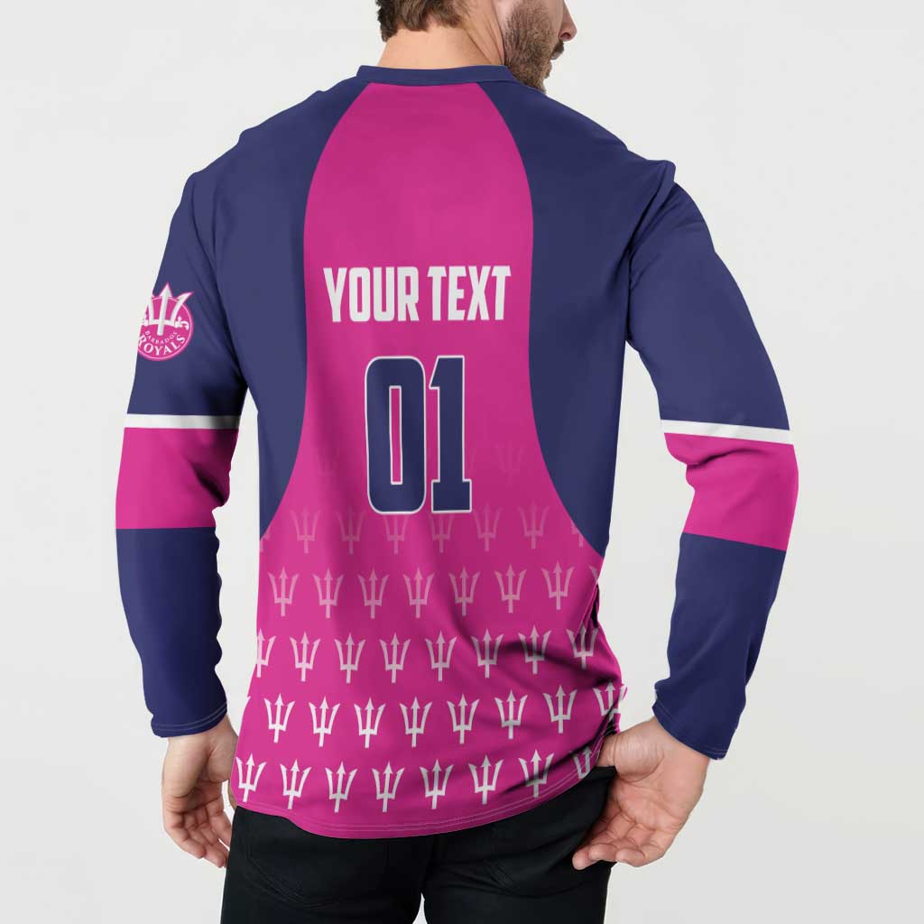 Pink and navy cricket button sweatshirt back with YOUR TEXT 01 and trophy icons