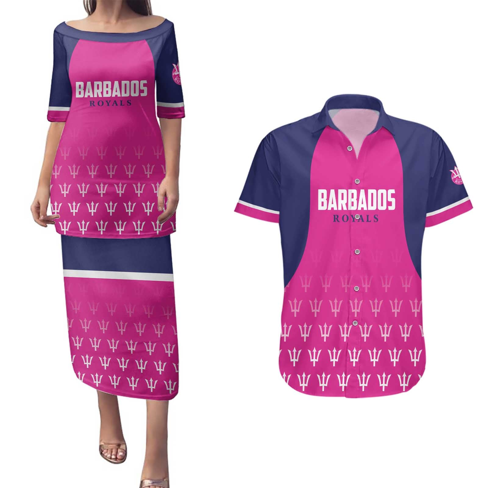 Custom Barbados Royals Cricket Couples Matching Puletasi and Hawaiian Shirt Back to Back Champions - Wonder Print Shop