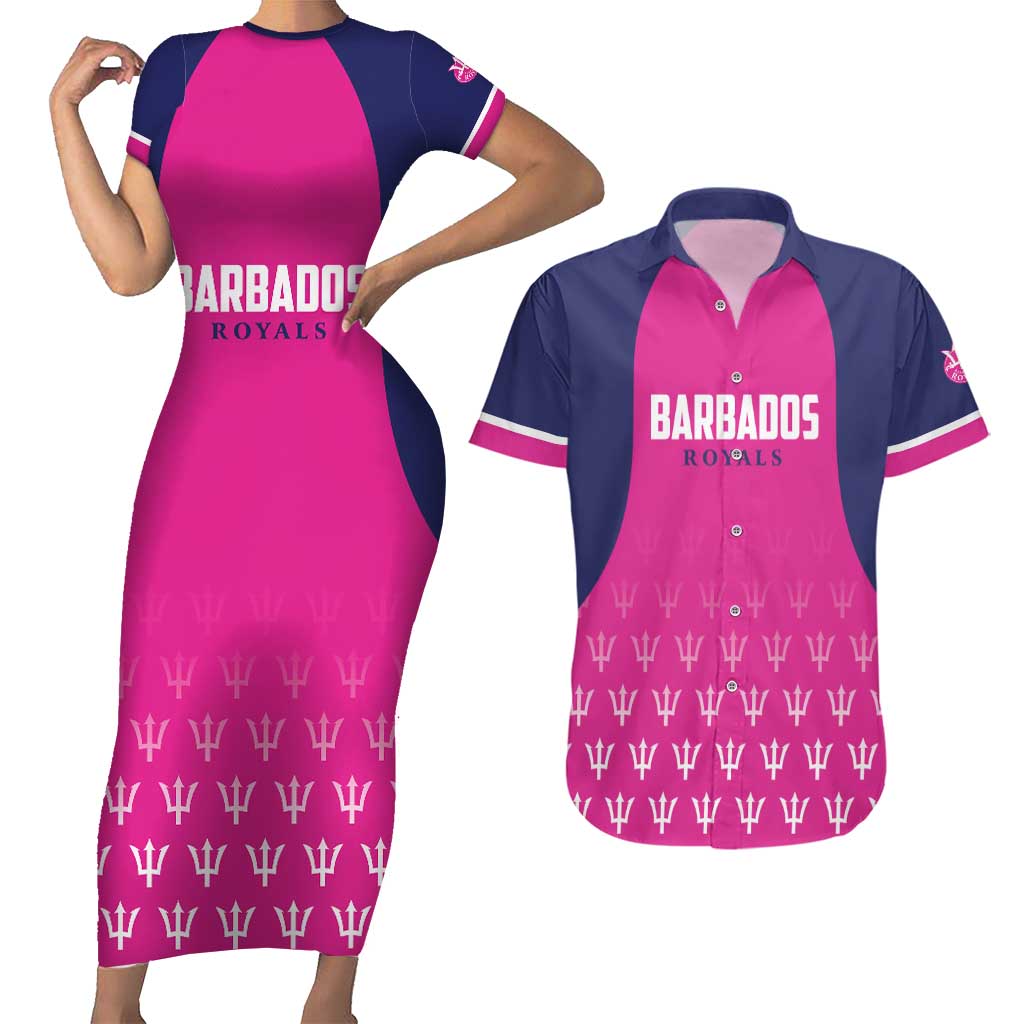 Custom Barbados Royals Cricket Couples Matching Short Sleeve Bodycon Dress and Hawaiian Shirt Back to Back Champions - Wonder Print Shop