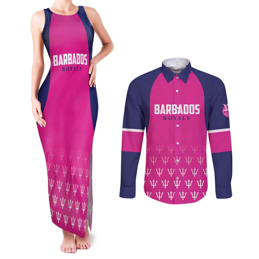 Custom Barbados Royals Cricket Couples Matching Tank Maxi Dress and Long Sleeve Button Shirt Back to Back Champions - Wonder Print Shop