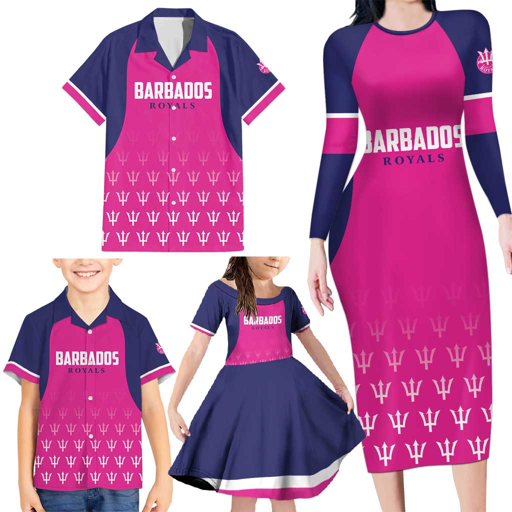 Custom Barbados Royals Cricket Family Matching Long Sleeve Bodycon Dress and Hawaiian Shirt Back to Back Champions - Wonder Print Shop