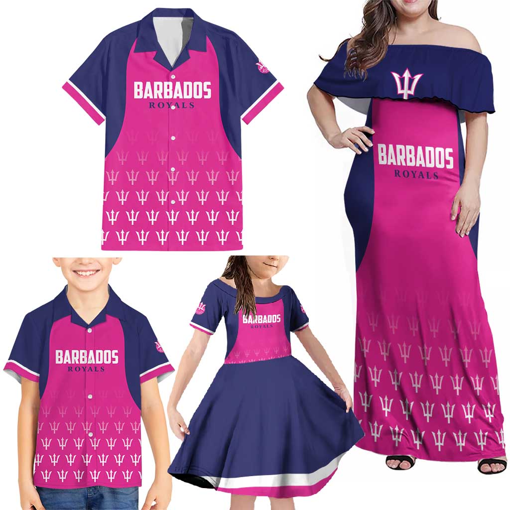 Custom Barbados Royals Cricket Family Matching Off Shoulder Maxi Dress and Hawaiian Shirt Back to Back Champions - Wonder Print Shop