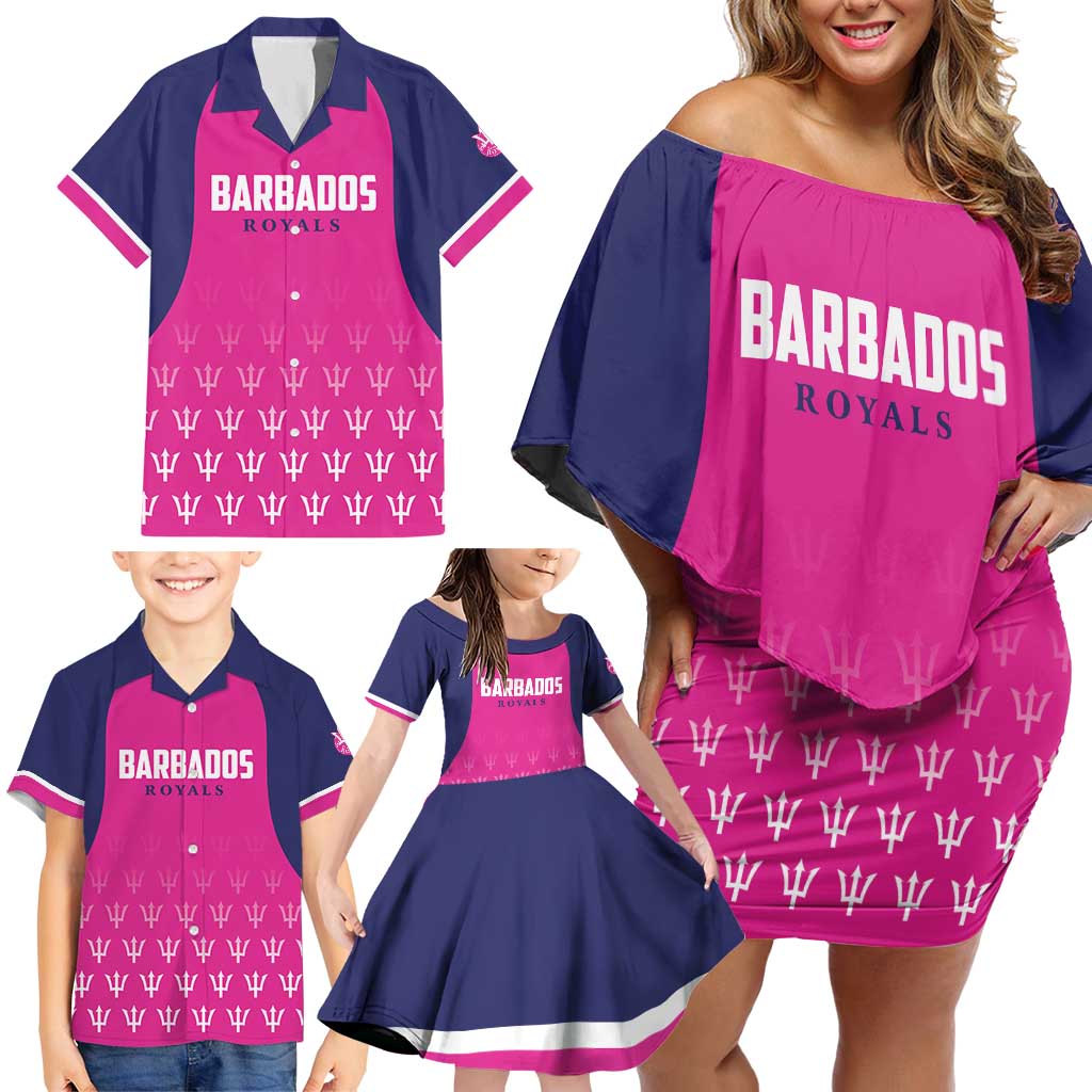 Custom Barbados Royals Cricket Family Matching Off Shoulder Short Dress and Hawaiian Shirt Back to Back Champions - Wonder Print Shop