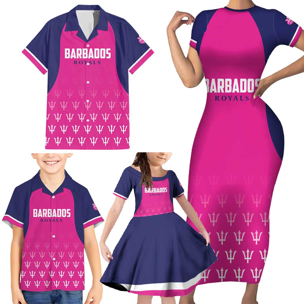 Custom Barbados Royals Cricket Family Matching Short Sleeve Bodycon Dress and Hawaiian Shirt Back to Back Champions - Wonder Print Shop