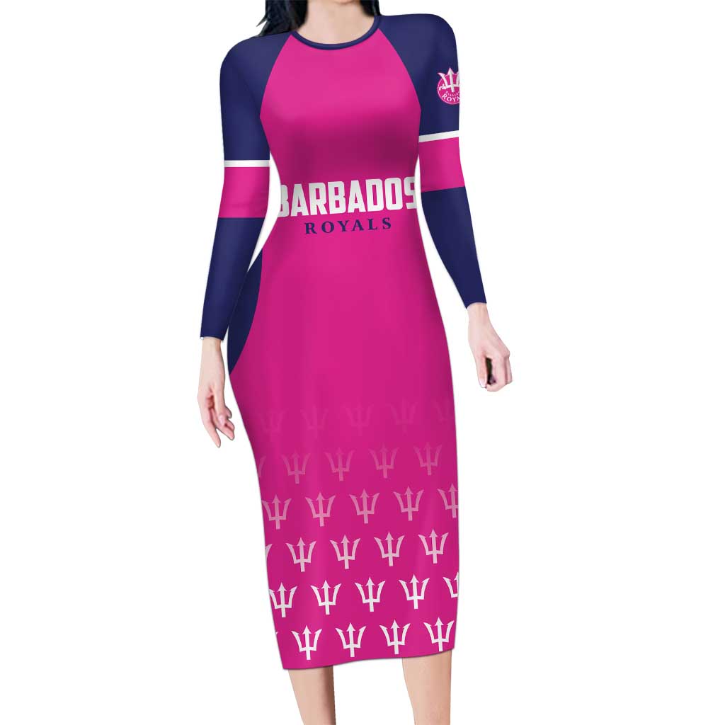 Custom Barbados Royals Cricket Long Sleeve Bodycon Dress Back to Back Champions - Wonder Print Shop