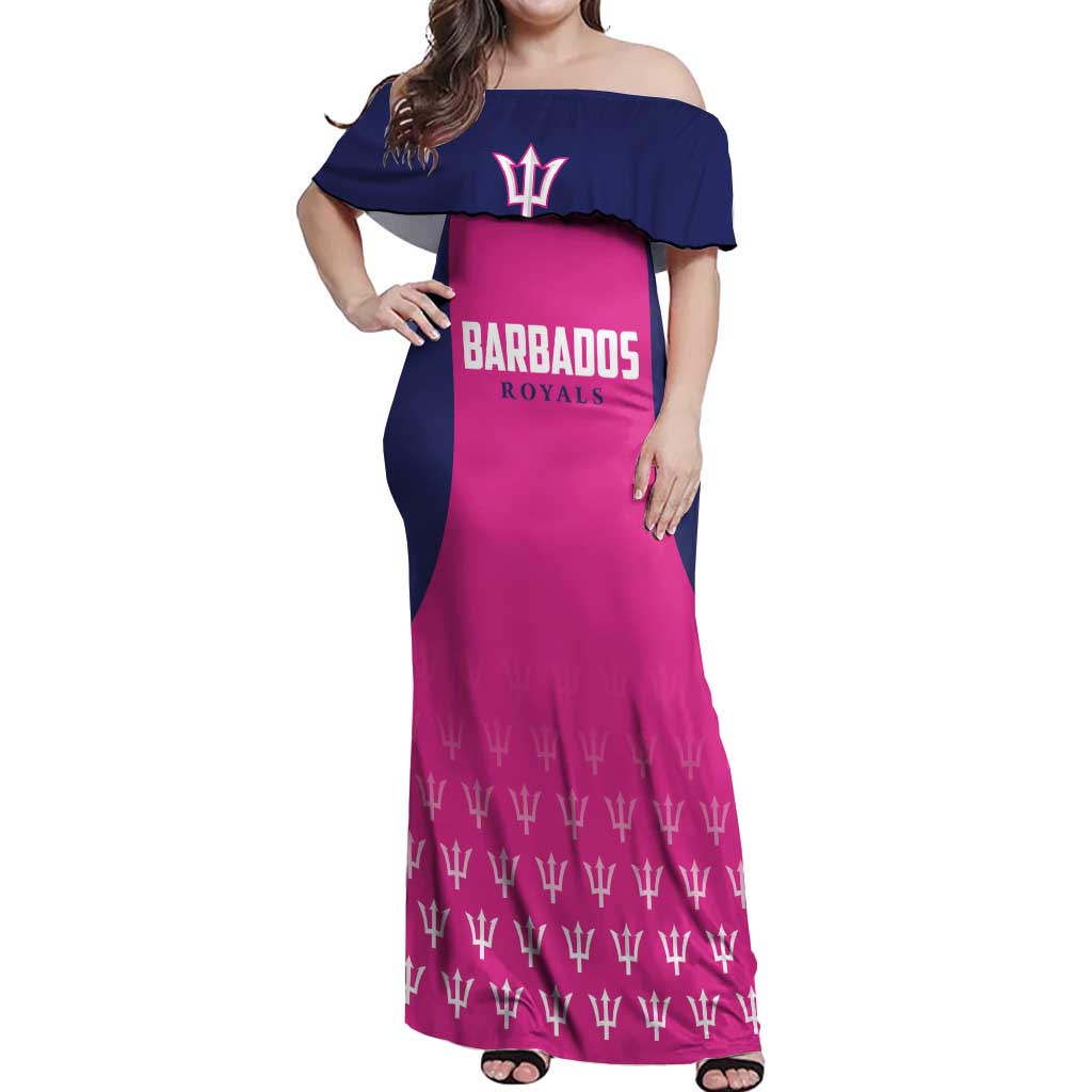 Custom Barbados Royals Cricket Off Shoulder Maxi Dress Back to Back Champions - Wonder Print Shop