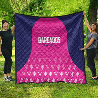 Quilted cricket blanket in navy and pink with “Barbados Royals” crest and trophy pattern.