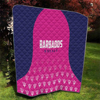 Barbados Royals cricket quilt in navy and pink with quilt stitching and trophy motif at bottom.
