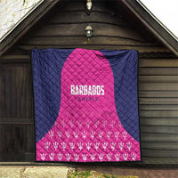 Quilted navy and pink cricket blanket with “Barbados Royals” logo and repeating trophy pattern.