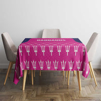 Pink and navy tablecloth with white bat pattern, covering rectangular table