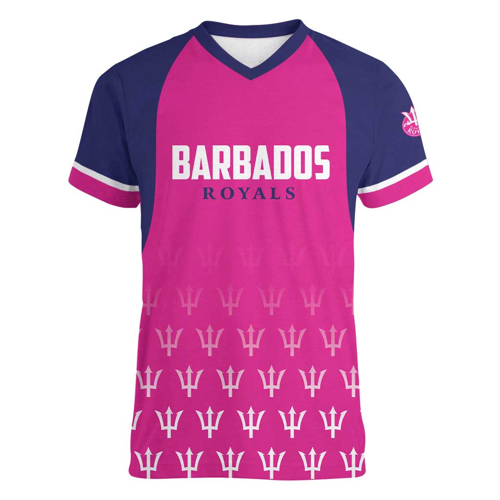 Custom Barbados Royals Cricket Women V-Neck T-Shirt Back to Back Champions - Wonder Print Shop