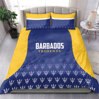 Barbados Tridents duvet cover and pillowcases in blue with yellow panels and logo
