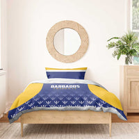 Barbados Tridents duvet cover and pillowcases in blue with yellow panels and logo