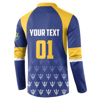 Blue and yellow cricket button sweatshirt with YOUR TEXT 01 back print and trophy pattern