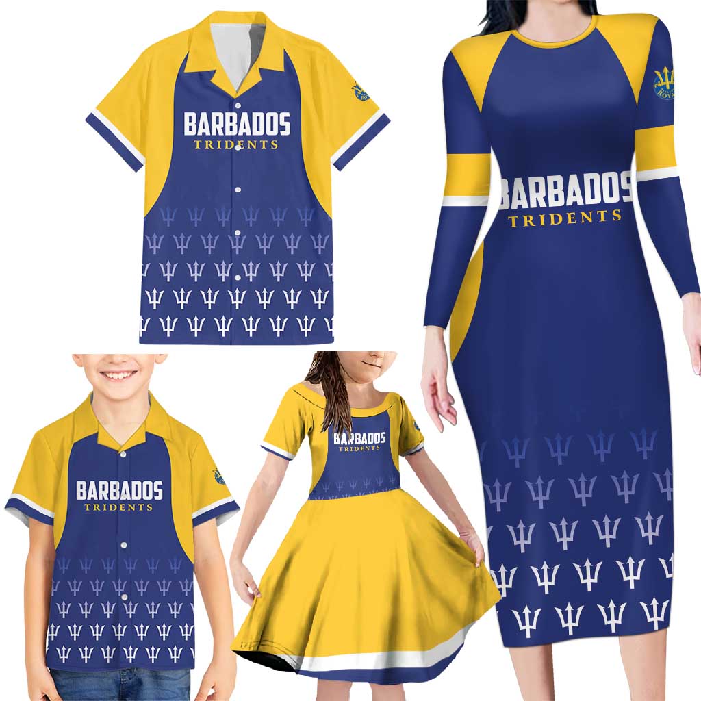 Custom Barbados Tridents Cricket Family Matching Long Sleeve Bodycon Dress and Hawaiian Shirt Go Champions - Wonder Print Shop