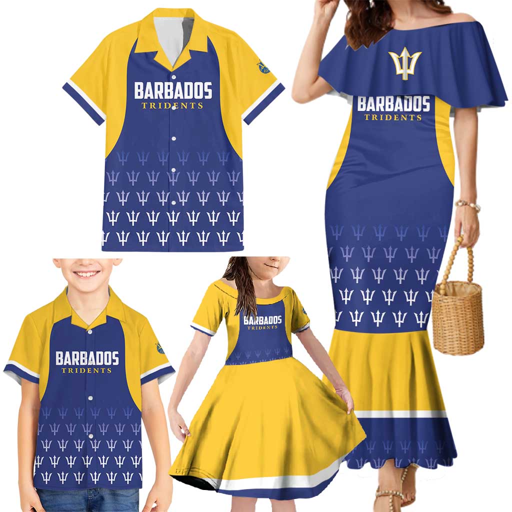 Custom Barbados Tridents Cricket Family Matching Mermaid Dress and Hawaiian Shirt Go Champions - Wonder Print Shop