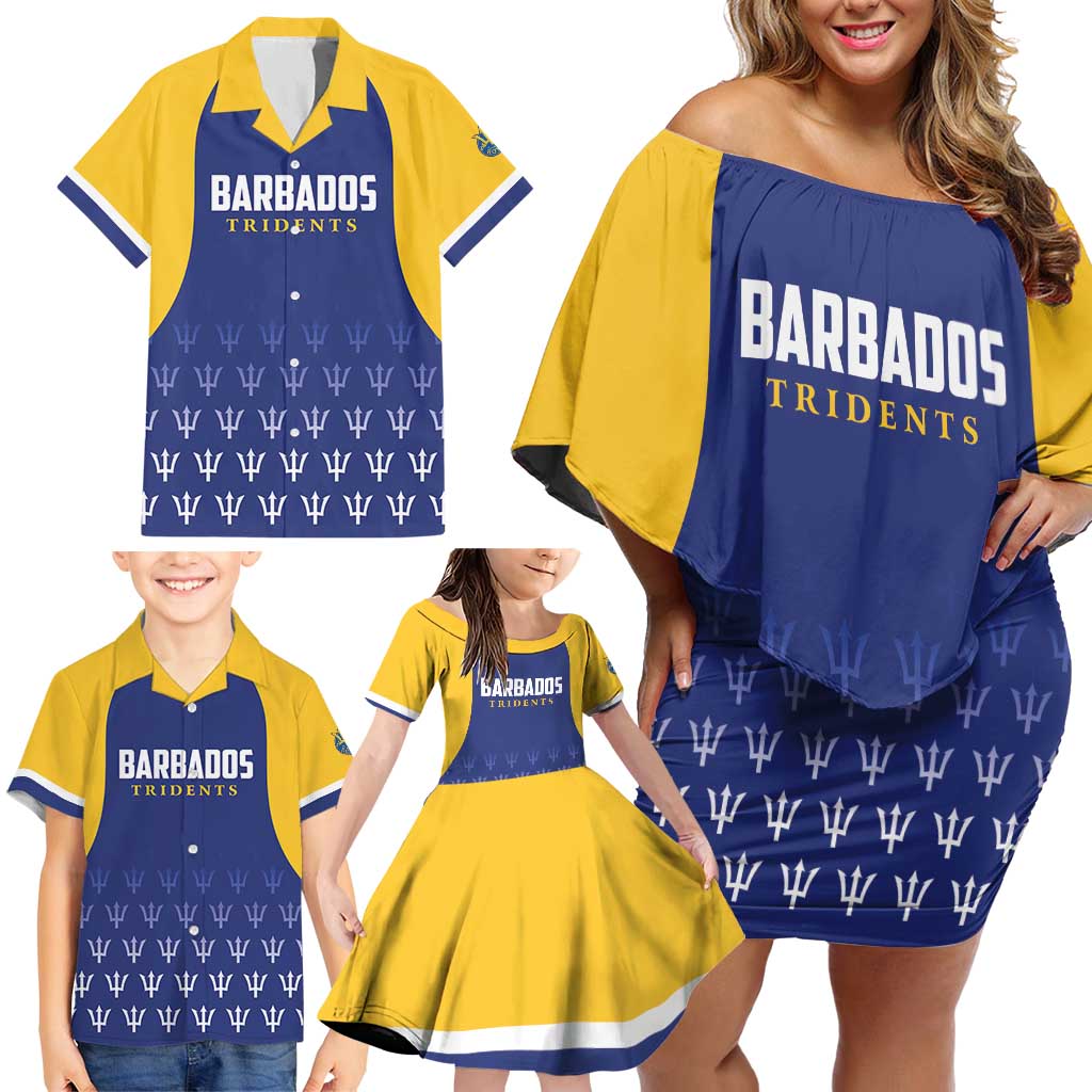 Custom Barbados Tridents Cricket Family Matching Off Shoulder Short Dress and Hawaiian Shirt Go Champions - Wonder Print Shop