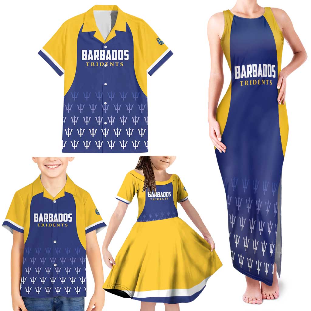 Custom Barbados Tridents Cricket Family Matching Tank Maxi Dress and Hawaiian Shirt Go Champions - Wonder Print Shop