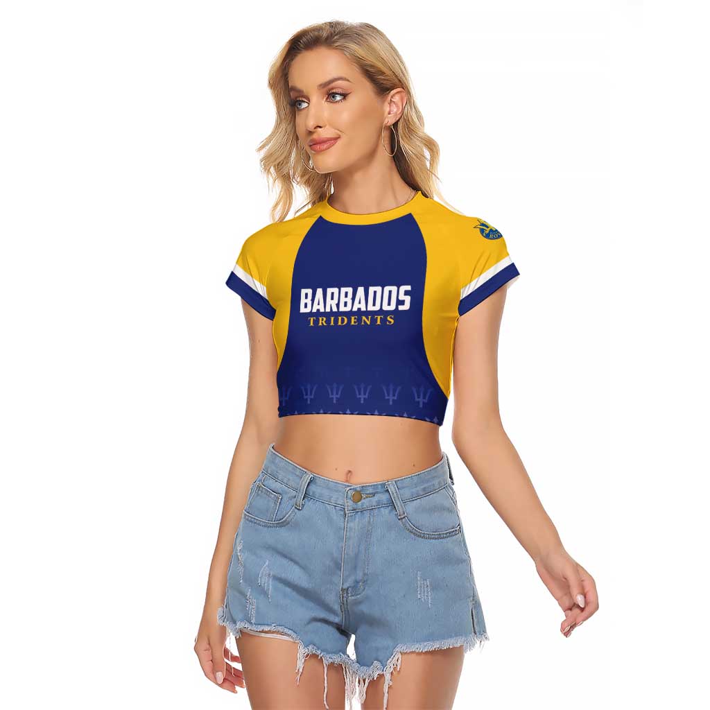 Custom Barbados Tridents Cricket Raglan Cropped T Shirt Go Champions - Wonder Print Shop