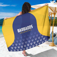 Blue and yellow cricket sarong with Barbados Tridents logo and bat pattern