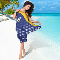 Cricket sarong with diagonal yellow accent, navy base, and repeating white bat motifs