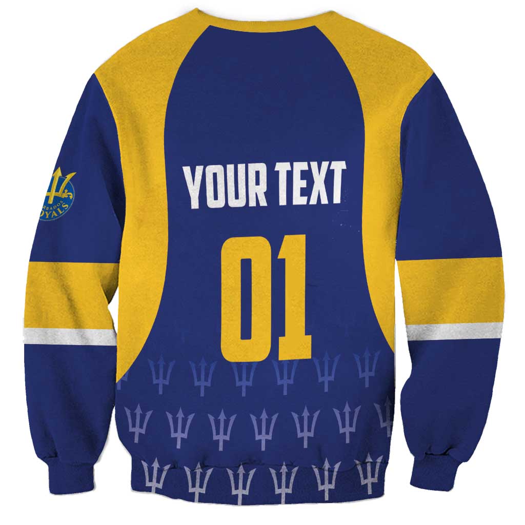 Unisex cricket sweatshirt, navy & yellow raglan, back YOUR TEXT and number 01
